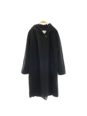 Max Mara White Tag Long Coat Hood Wool Cashmere Blend 38 Black ES